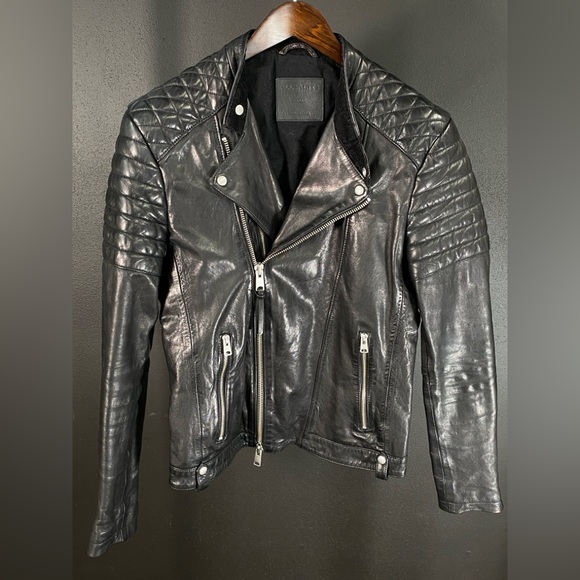 ALL SAINTS - Black Leather Biker Jacket - Size:S